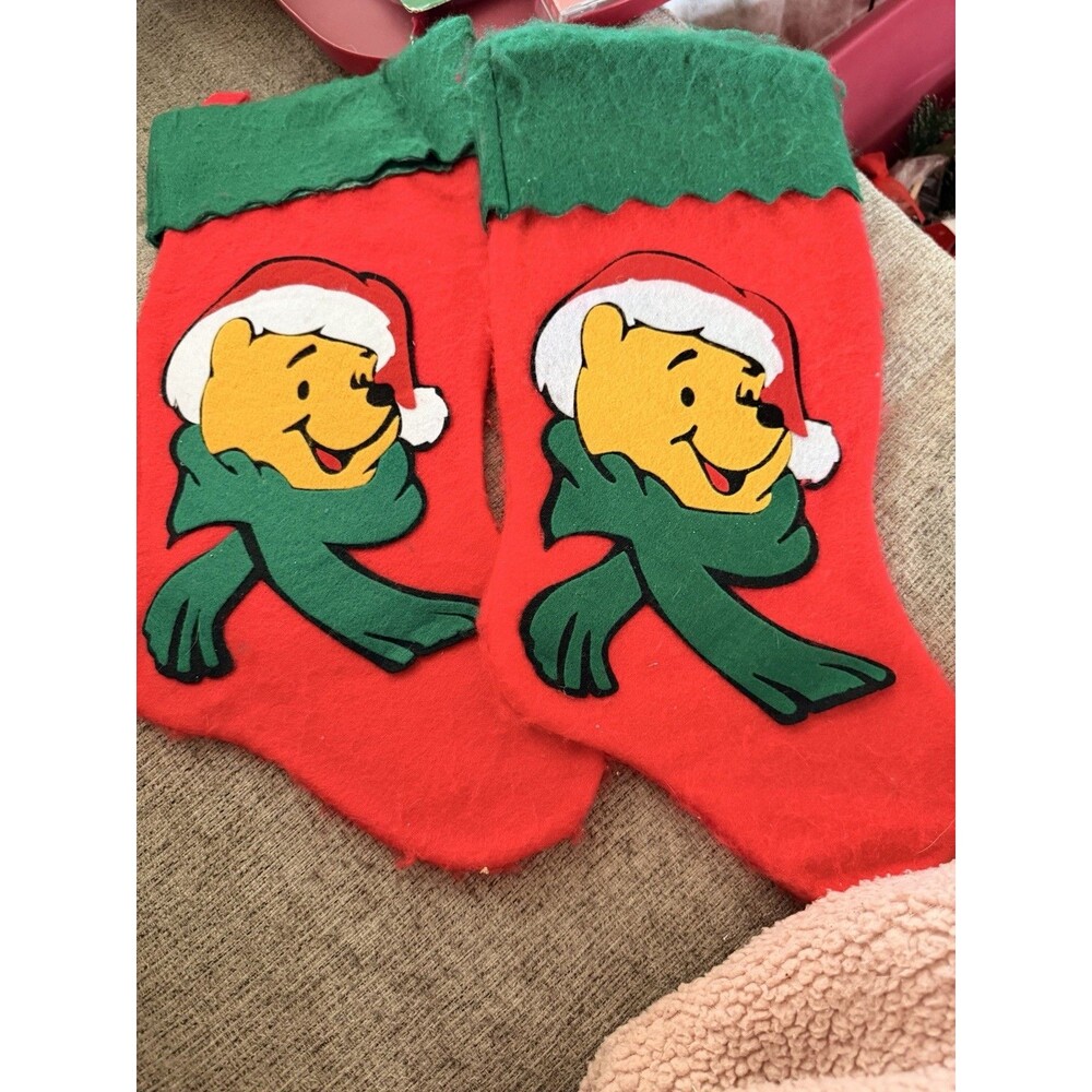Lot Of 2 90s Felt Winnie The Pooh Christmas Stockings Red & Green